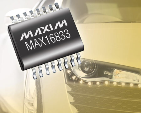 Maxim推出用于boost、buck-boost和buck配置的高壓HB LED驅(qū)動(dòng)器MAX16833。