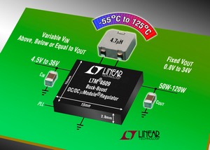 降壓-升壓型 DC/DC 微型模塊穩壓器具高達 36VIN、34VOUT 和 98% 的效率