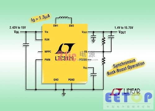 靜態(tài)電流僅為1.3µA 的15V、200mA同步降壓-升壓型DC/DC 轉換器