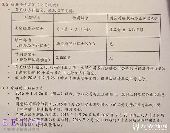 松下員工向無界新聞提供的補償方案。